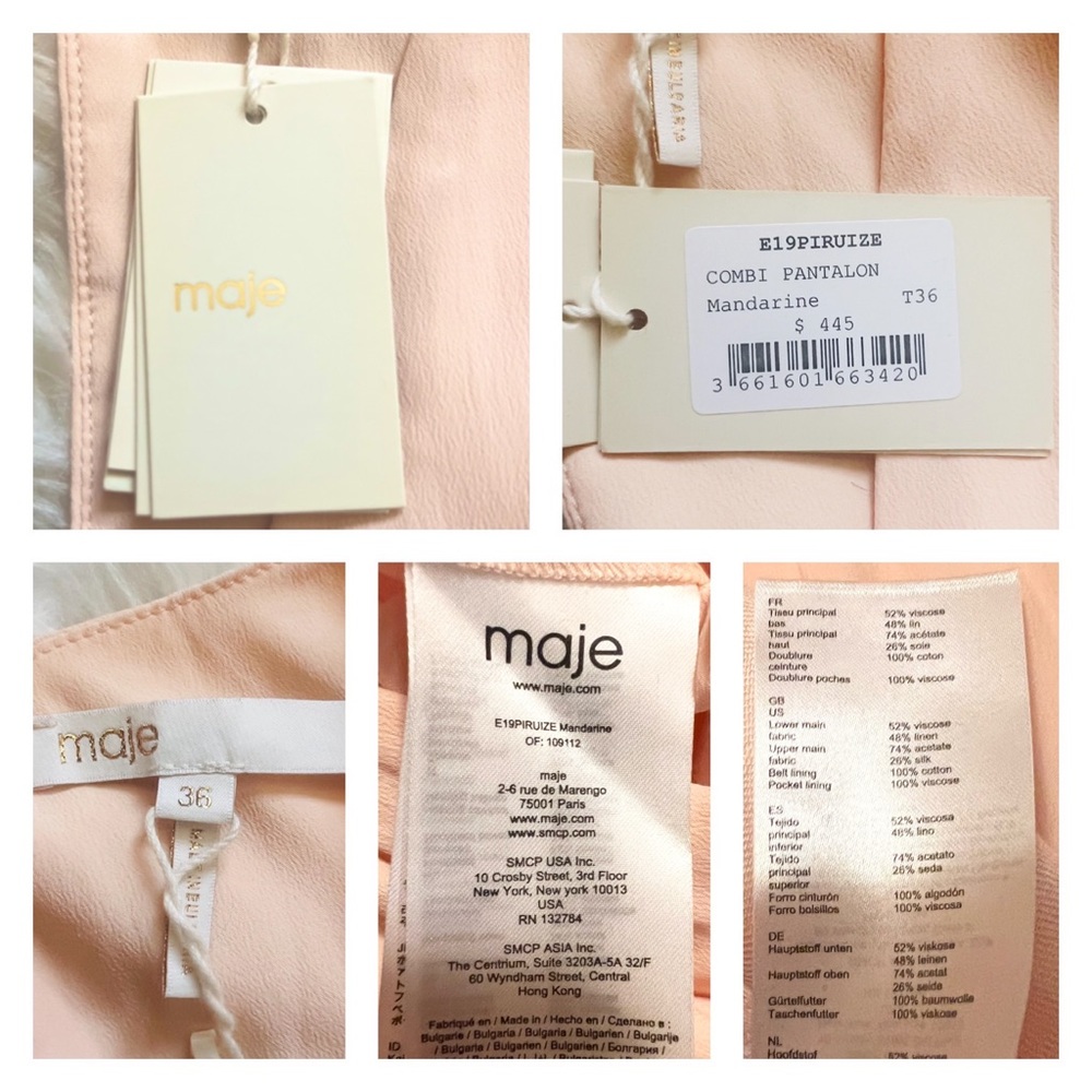 NEW MAJE Piruize Ruffled Cold Shoulder Crepe Linen Blend Jumpsuit in Peachy Nude - Picture 8 of 9